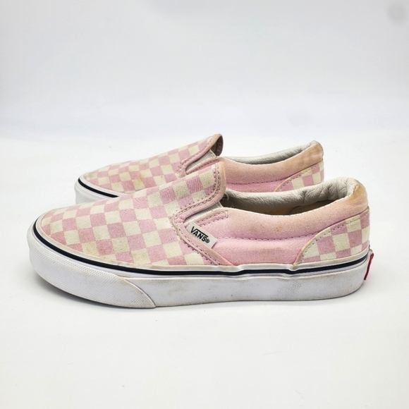 Vans Shoes Youth 3 Girl Classic Off The Wall Slip On White Pink Checkerboard - Picture 1 of 10